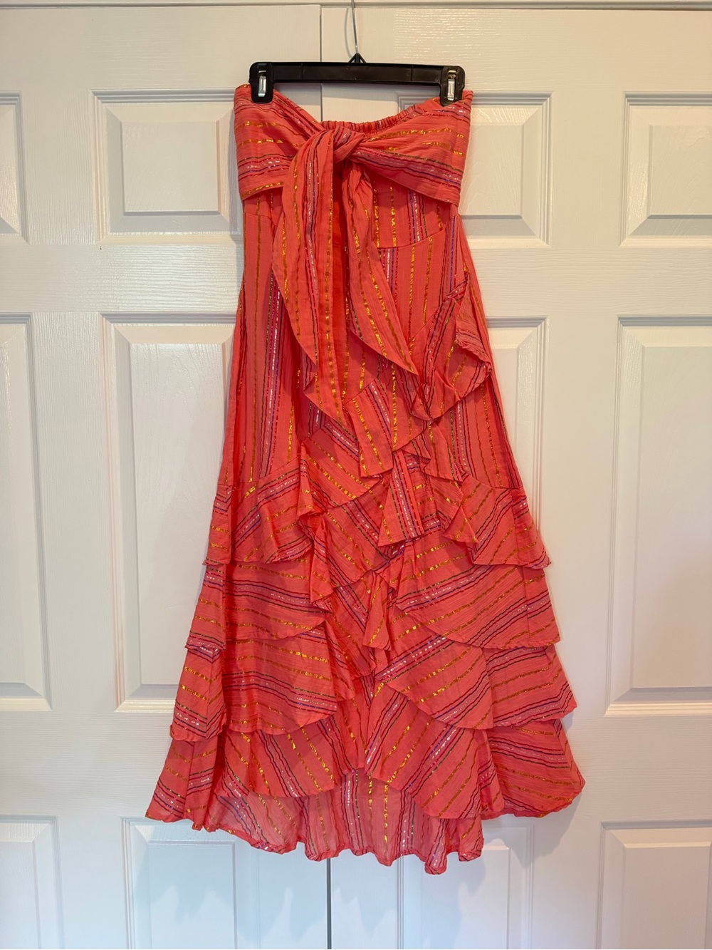 Strapless Ruffled Coral Pink Summer Dress